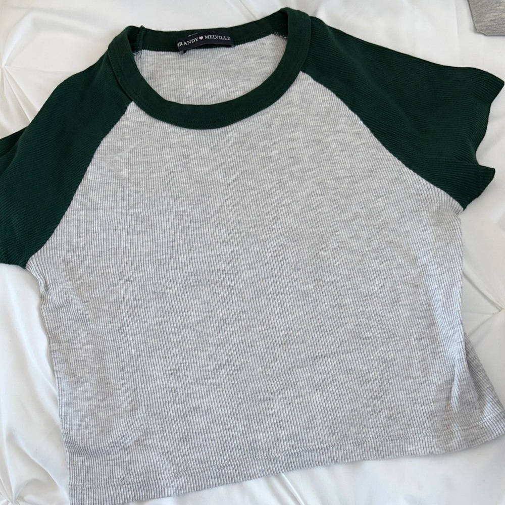 Brandy Melville Gray and Dark Green Raglan Tee